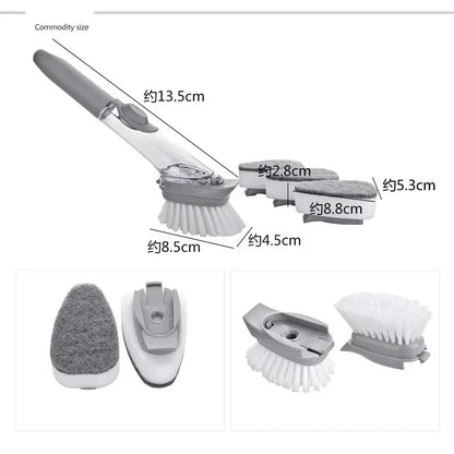 2-in-1 Kitchen Cleaning Brush with Long Handle and Removable Sponge Dispenser, Dish Washing Tool for Efficient Kitchen Hygiene
