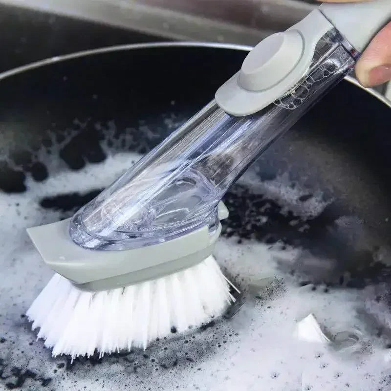 2-in-1 Kitchen Cleaning Brush with Long Handle and Removable Sponge Dispenser, Dish Washing Tool for Efficient Kitchen Hygiene