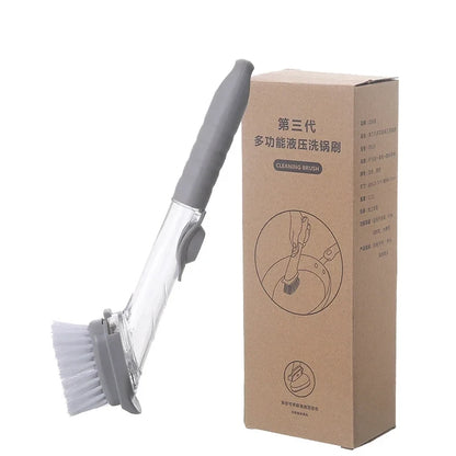 2-in-1 Kitchen Cleaning Brush with Long Handle and Removable Sponge Dispenser, Dish Washing Tool for Efficient Kitchen Hygiene
