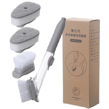 2-in-1 Kitchen Cleaning Brush with Long Handle and Removable Sponge Dispenser, Dish Washing Tool for Efficient Kitchen Hygiene