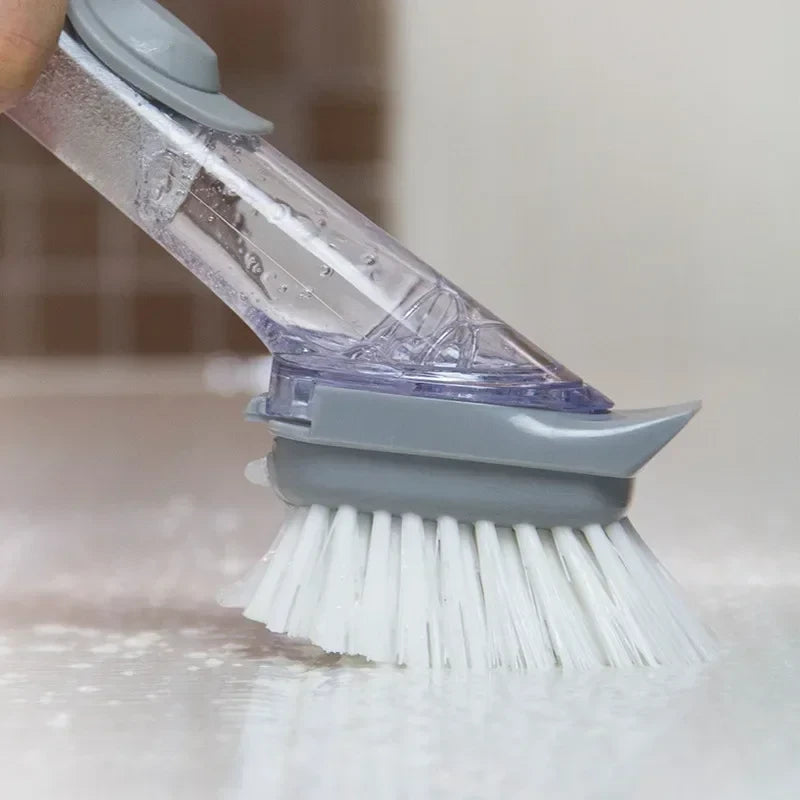 2-in-1 Kitchen Cleaning Brush with Long Handle and Removable Sponge Dispenser, Dish Washing Tool for Efficient Kitchen Hygiene