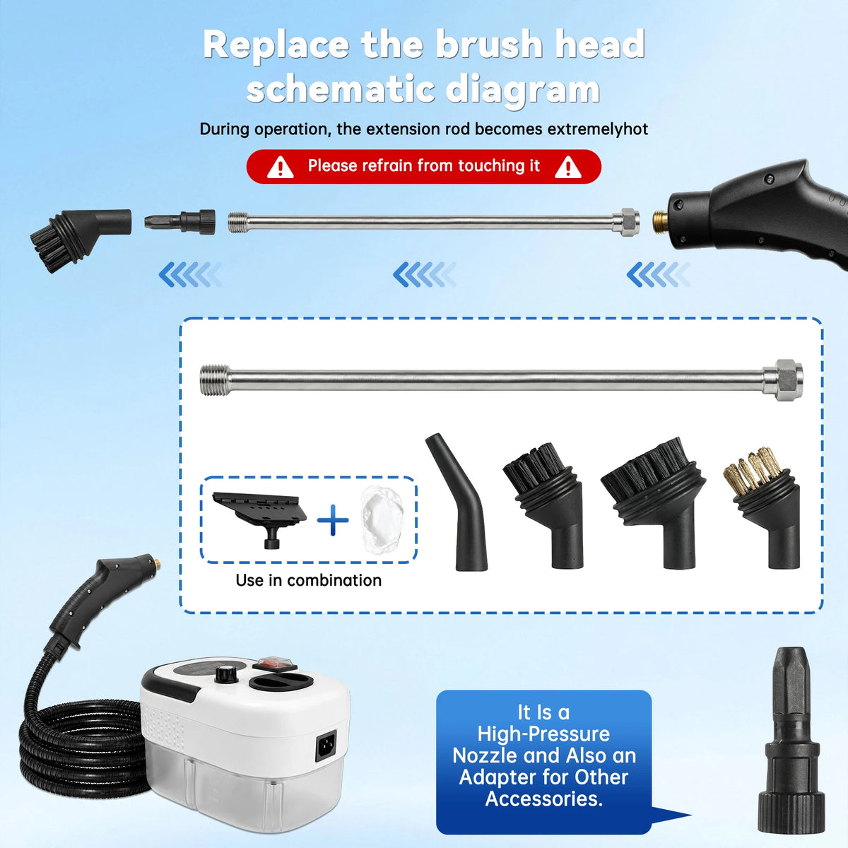 2500W Portable Handheld Steam Cleaner with Accessories – High-Temperature, 110V US Plug
