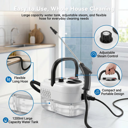 2500W Portable Handheld Steam Cleaner with Accessories – High-Temperature, 110V US Plug