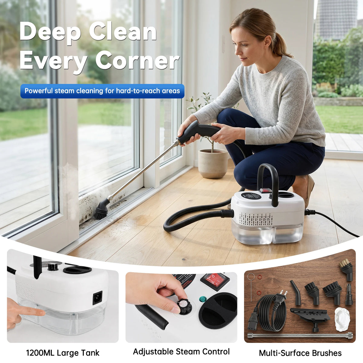 2500W Portable Handheld Steam Cleaner with Accessories – High-Temperature, 110V US Plug